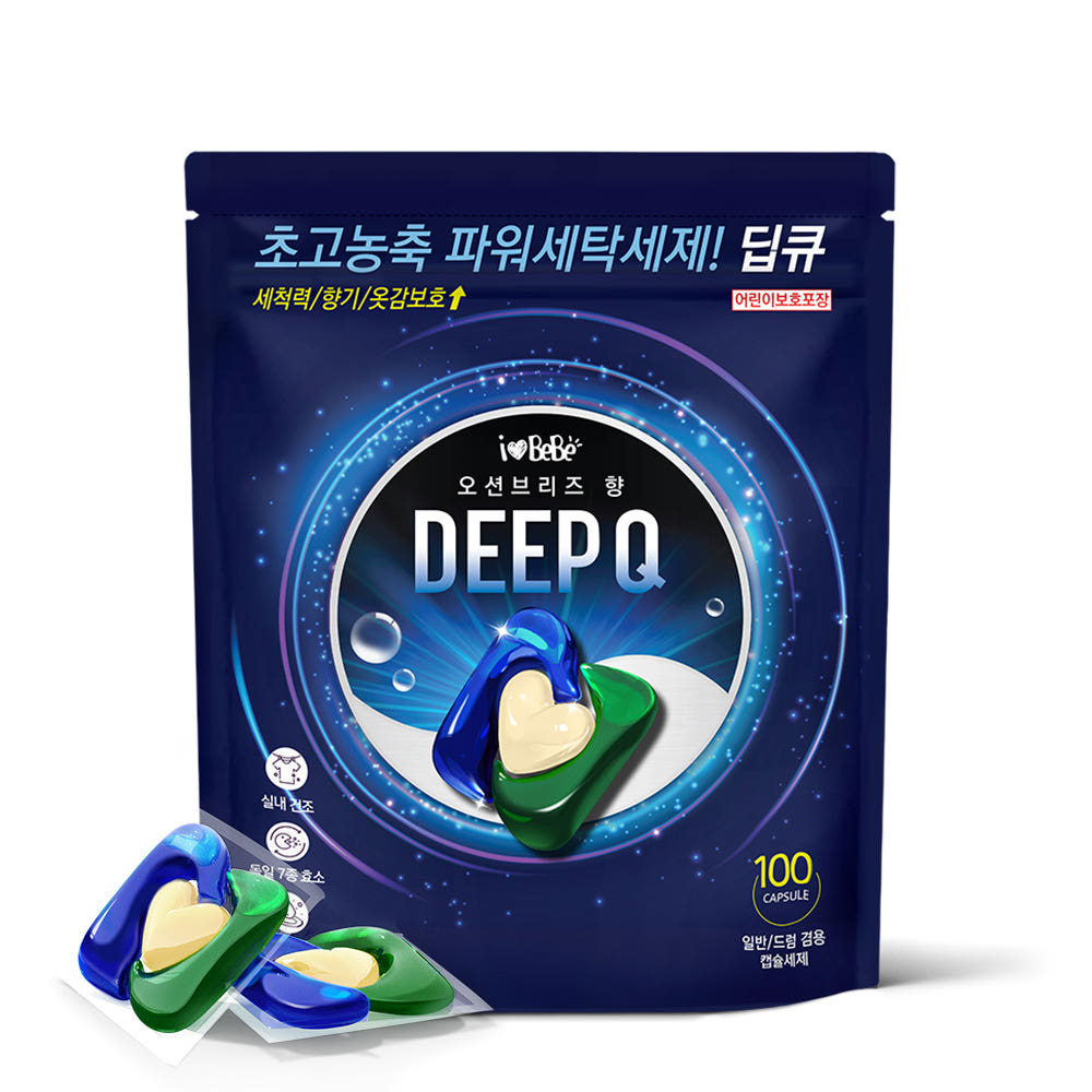 지앤티클린 아이러브베베 딥큐 3in1 고농축 캡슐세제 100개 오션브리즈
