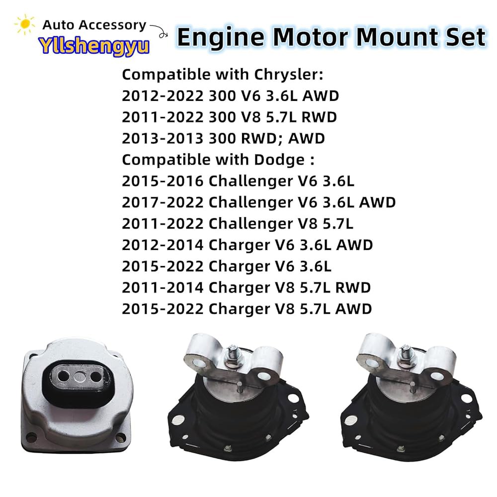 2011-2022 충전기/챌린저/크라이슬러 300 3.6L V6/5.7L V8 교체용 Yllshengyu 엔진 모터 및 변속기 마운트 키트 3종 세트 A5388 A5522 3162 - 상세 이미지 2