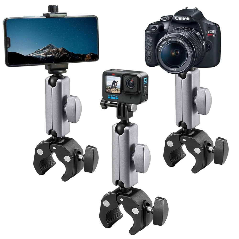 Suptig 카메라 마운트 슈퍼 클램프 폴 삼각대 폰, Gopro Hero 13 12 11 10 9 8 7 6 5, max2, Insta 360, DJI osmo 캐논 DSLR - 상품 이미지