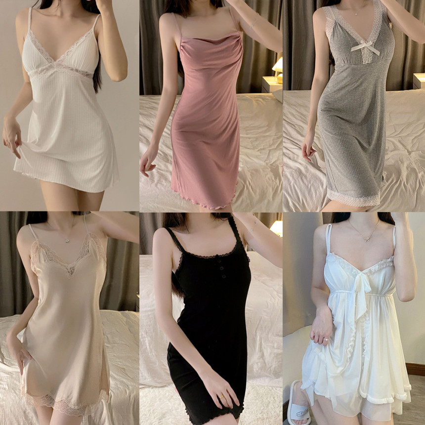 원피스잠옷 모달 순면 실크잠옷 파자마 공주 여성 캡내장 신혼부부