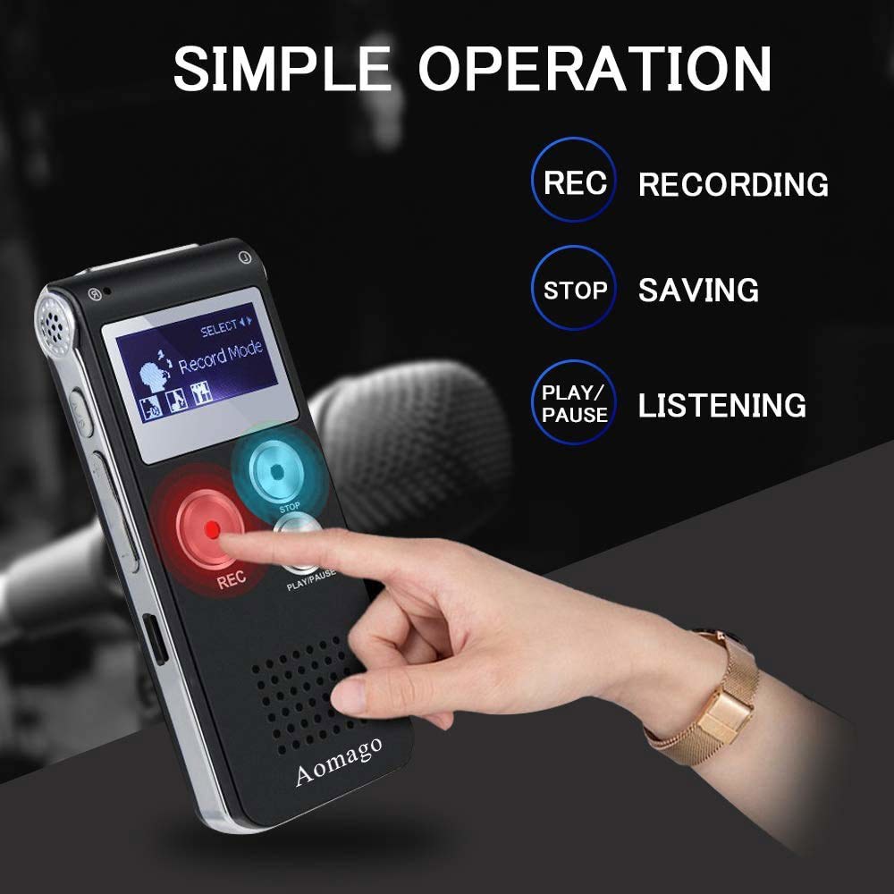 강의, 회의, 인터뷰를 위한 64GB 디지털 음성 녹음기 활성화 녹음기, 재생, USB, MP3가 포함된 Aomago 오디오 미니 휴대용 테이프 딕타폰 - 상세 이미지 3