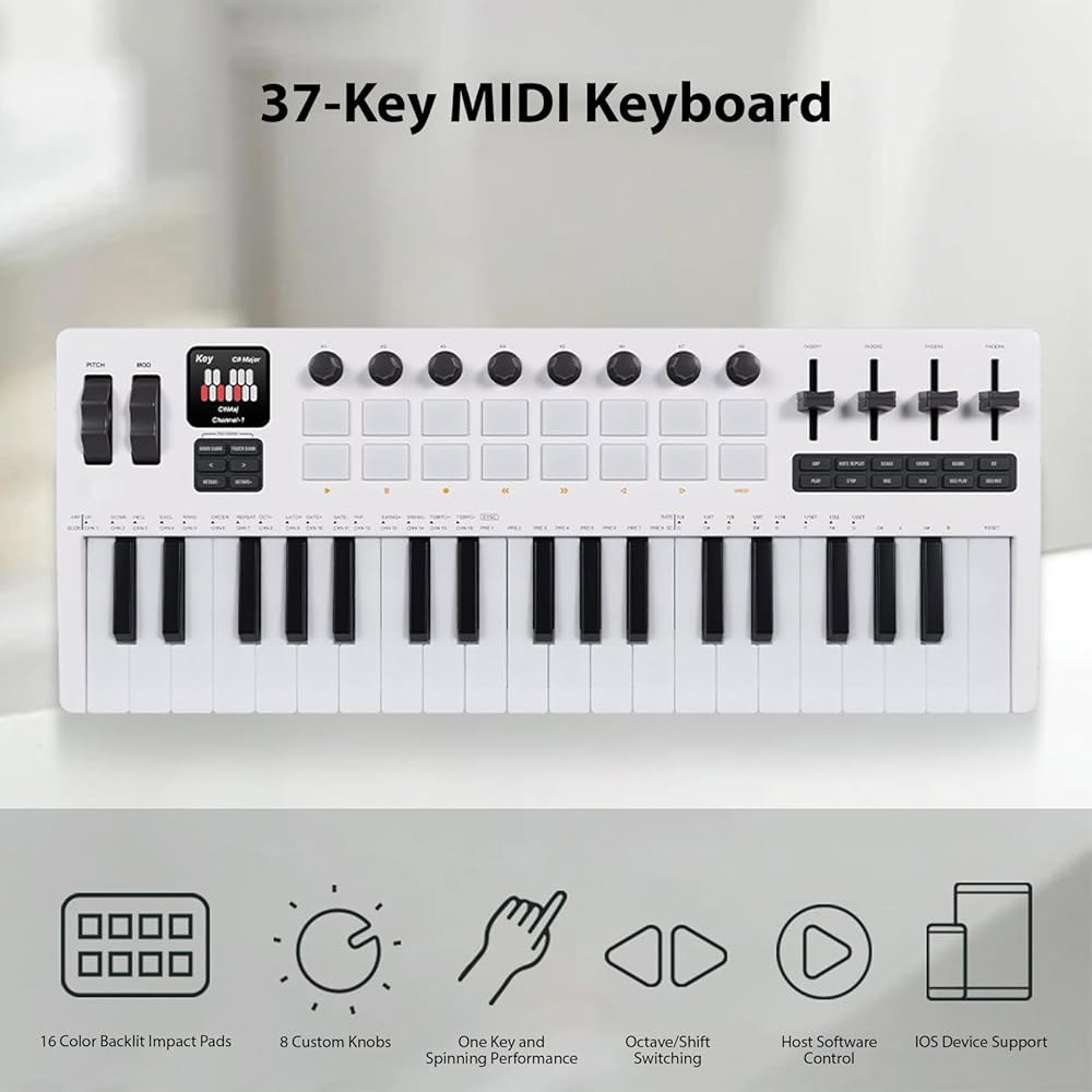 Butty 37-키 MIDI 키보드 컨트롤러 음악 제작 피아노 드럼 패드 16개, 제작을 위한 8개의 노브 4개의 페이더 신시사이저 엔진 - 상세 이미지 2