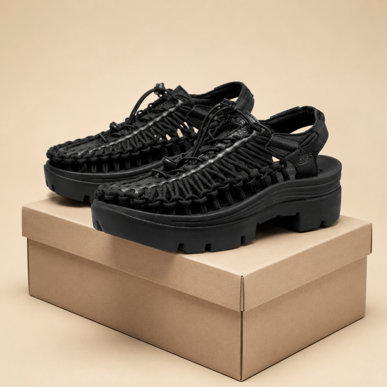킨 KEEN 유니크 PLT 유니섹스 플랫폼 스트랩 샌들 블랙, 240
