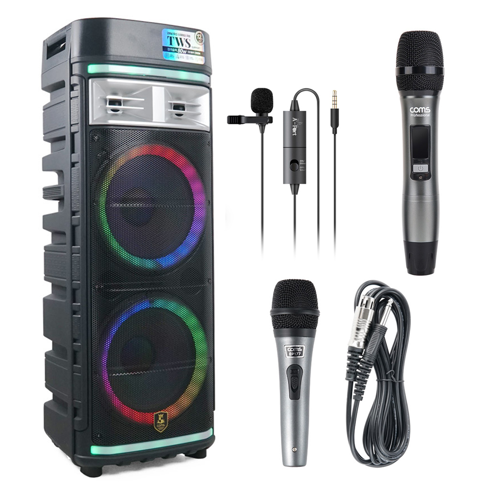 80W 이동식 앰프 버스킹 블루투스 스피커 UHF 무선마이크 세트 CR500NWPA - 상품 이미지