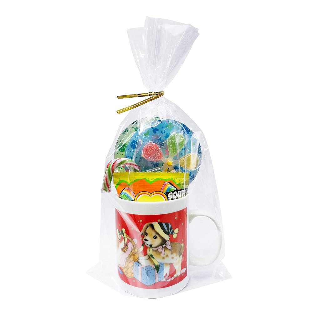 와우핏 50 CT 7x12 인치 클리어 바텀 거셋 셀로판 선물 가방, 6인치 골드 트위스트 넥타이, 파티용 첼로 포장, 베이비 샤워, 결혼 포장 - 상품 이미지