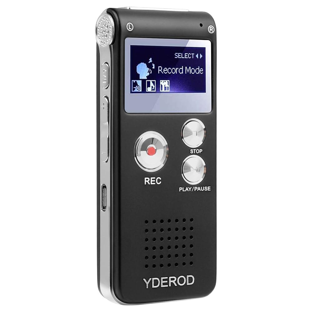 강의, 회의, 인터뷰를 위한 YDEROD 8GB 디지털 음성 활성화 레코더 - 재생, USB, MP3, A-B 반복 기능이 있는 HD 사운드 미니 휴대용 오디오 - 상품 이미지
