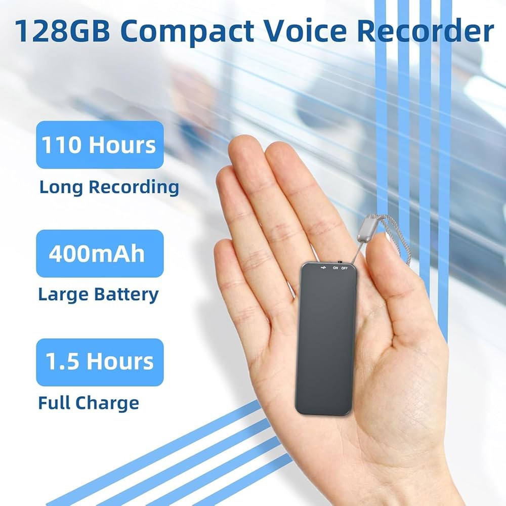 128GB 미니 음성 녹음기, 40시간 긴 녹음 시간, 메탈 하우징과 트리플 노이즈 감소 기능을 갖춘 디지털 활성화 인터뷰 미팅 수업에 이상적입니다(회색) Gray - 상세 이미지 2