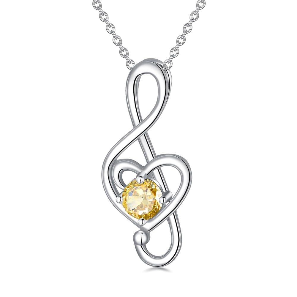 QQ Birthstone 음악 노트 목걸이 925 스털링 실버 뮤지컬 고급 보석 여성 애호가 학생 교사 생일 선물 1 01-January-Garnet - 상품 이미지