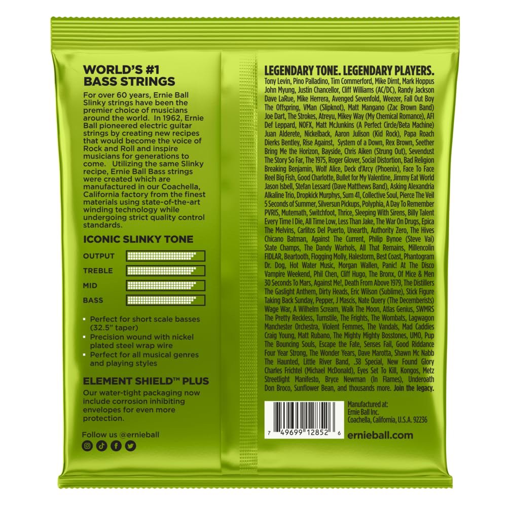 어니 볼 쇼트 스케일 레귤러 슬링키 니켈 권선 베이스 기타 줄, 45-105 게이지(P02852) 1 Short Scale Regular (45 - 상세 이미지 2