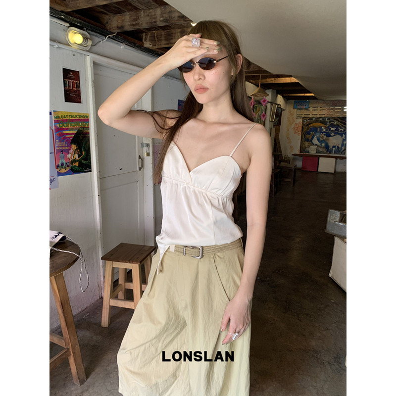 LONSLAN 론슬란 새틴 뷔스티에 끈나시 탑 여성 샤틴 나시 이미지 6