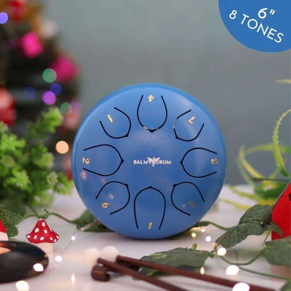 발미 드럼 스틸 텅 6인치 8노트 440Hz, 음악책이 있는 핸드팬 드럼, 망치, 캐리백, 핑거픽, 야외용 레인 명상 요가 진정 기구(블루) Black 8 Tones and 6 - 상세 이미지 2
