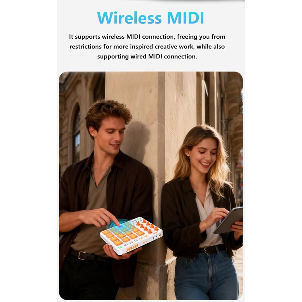 무선 MIDI 컨트롤러 패드, 16개의 드럼 8개의 할당 가능한 노브와 6개의 사용자 지정 버튼이 있는 블루투스 휴대용 USB, 비트 메이커 - 상세 이미지 3
