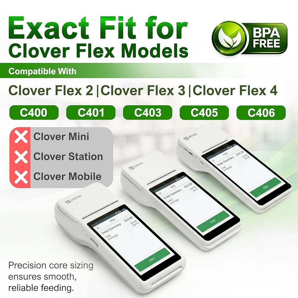 Vonest Clover Flex 종이 롤 2 1/4 x 55 u2019 열 수신 u2013 50 팩 - BPA 무료 POS 프린터 및 신용카드 기계 호환 C400 C401 C40 - 상세 이미지 2