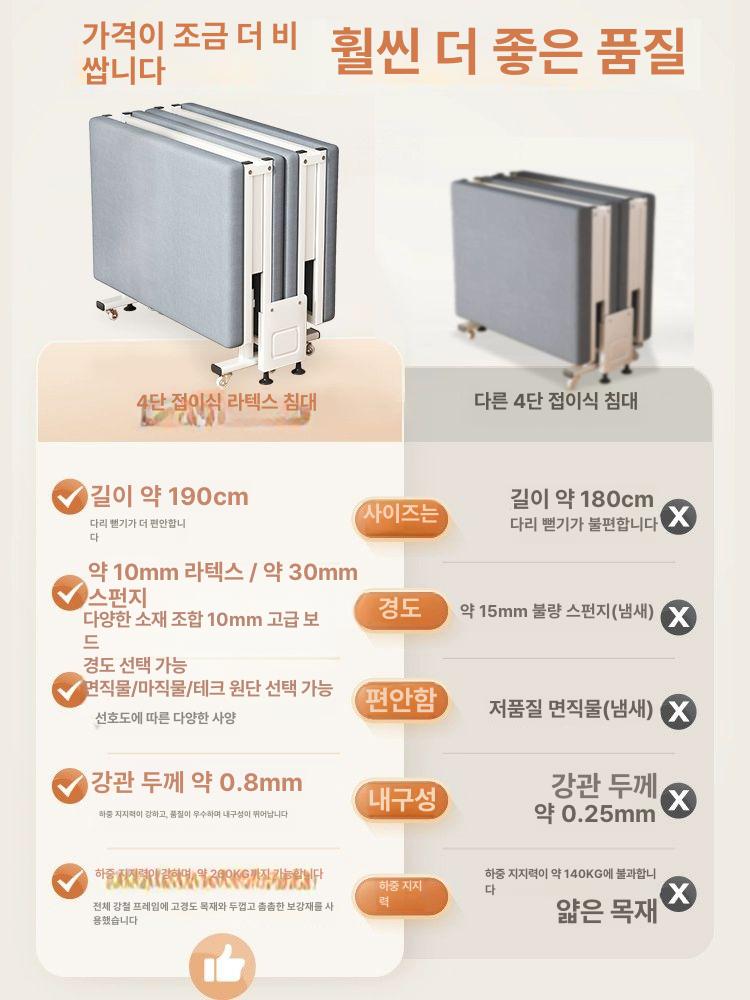 사무실 이동식매트리스 간호 병원 폴딩베드 낮잠용 취침 간이침대 접는 수납주머니 - 상세 이미지 5