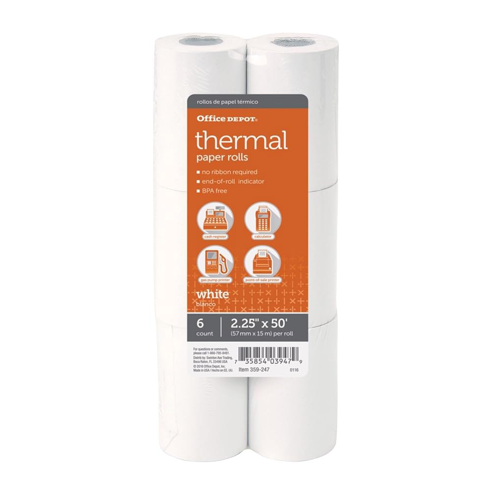 Office Depot 브랜드 열지 롤 2개, 1/4인치 x 50인치, 흰색, 팩 6개 - 상품 이미지