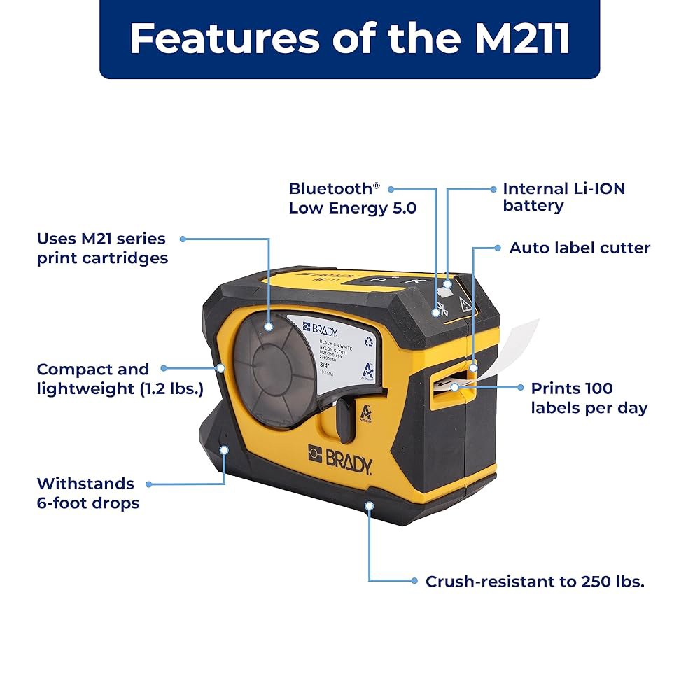 브래디 M211 휴대용 블루투스 모노크롬 라벨 프린터, 노란색/검정색 M210-Lab Label Printer - 상세 이미지 2