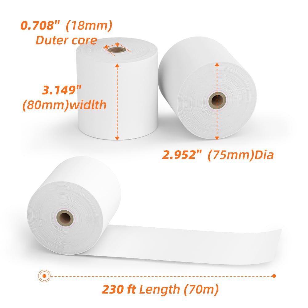 15 롤 3 1/8 x 230 열지 영수증 55 GSM 프리미엄 품질 두꺼운 종이, POS 현금 등록기 BPA 프리메딕 3 1/8 x 230' 15 Rolls - 상세 이미지 2