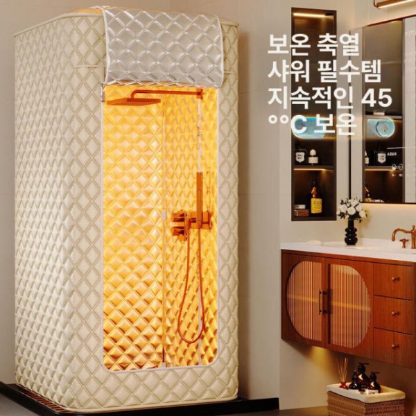 프리미엄 투명 방수 곰팡이방지 무타공 보온 겨울용 샤워부스 커튼 플랜지 컬러 밀폐형 2mx1m 오른쪽지퍼 - 상세 이미지 3