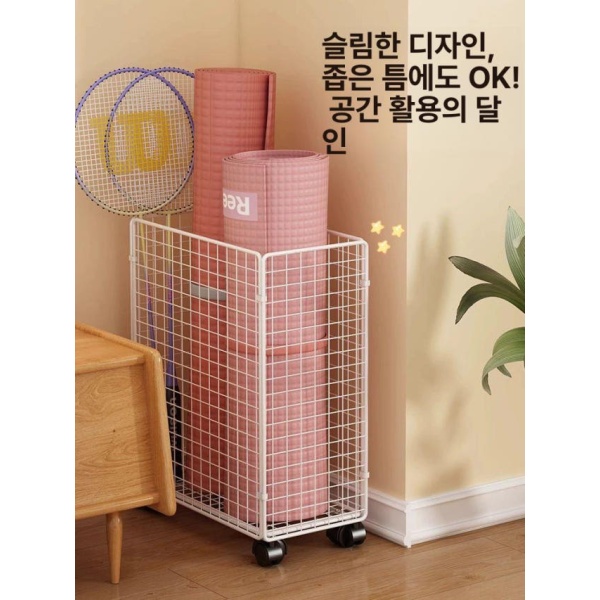 프리미엄 이동식 수납함 요가매트 보관대 헬스장 정리카트 차이브화이트 - 상세 이미지 3
