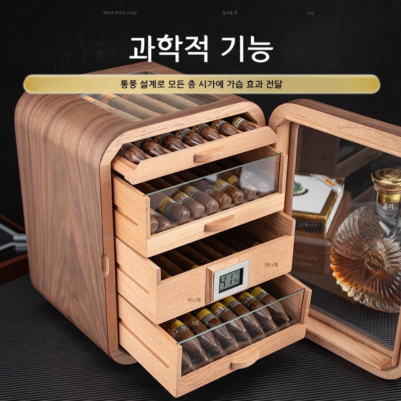 시가 휴미더 삼나무 캐비닛 대용량 3단 숙성 가습 천창 없음 검은 호두 - 상세 이미지 2