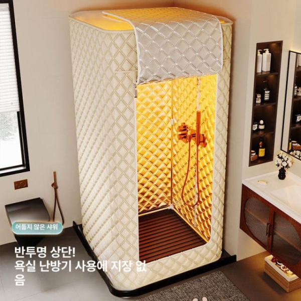 프리미엄 투명 방수 곰팡이방지 무타공 보온 겨울용 샤워부스 커튼 플랜지 컬러 밀폐형 2mx1m 오른쪽지퍼 - 상세 이미지 2