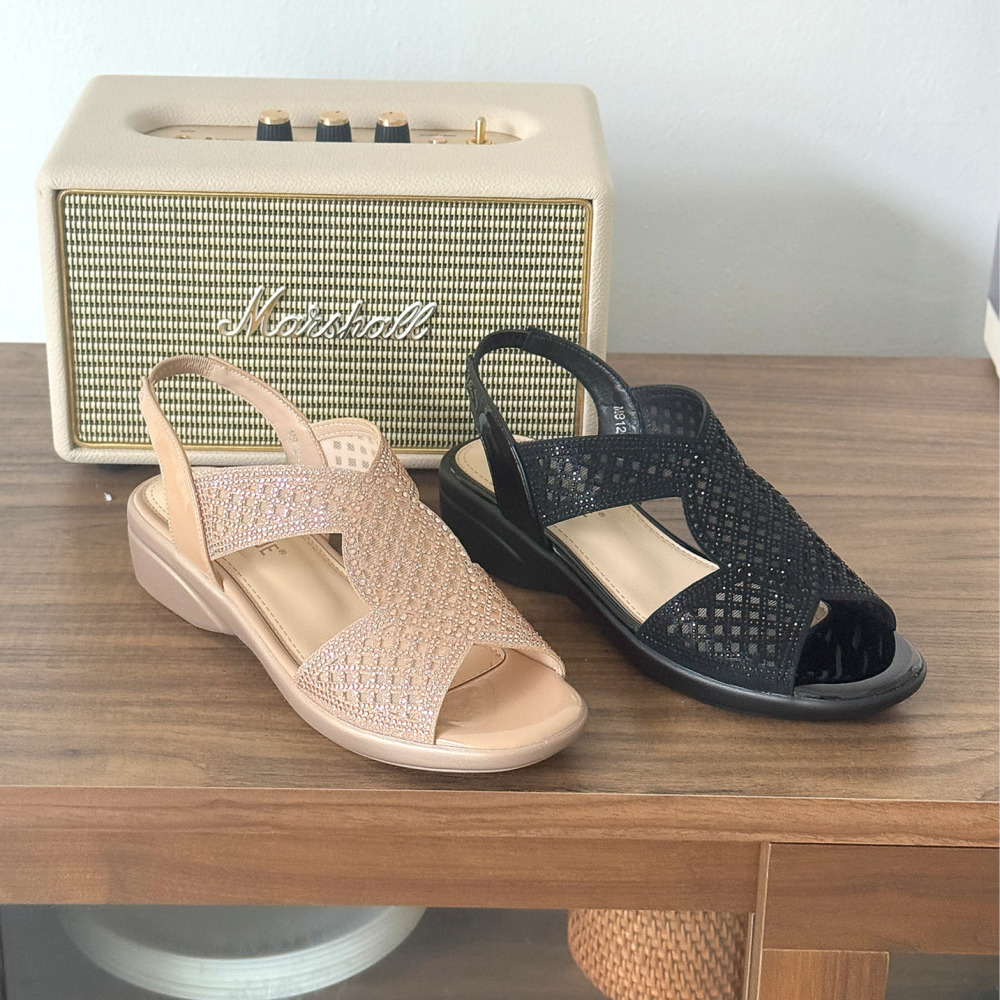 발편한 여성 슬링백 샌들 큐빅 메쉬 통굽 엄마 여름신발 4cm - 상품 이미지