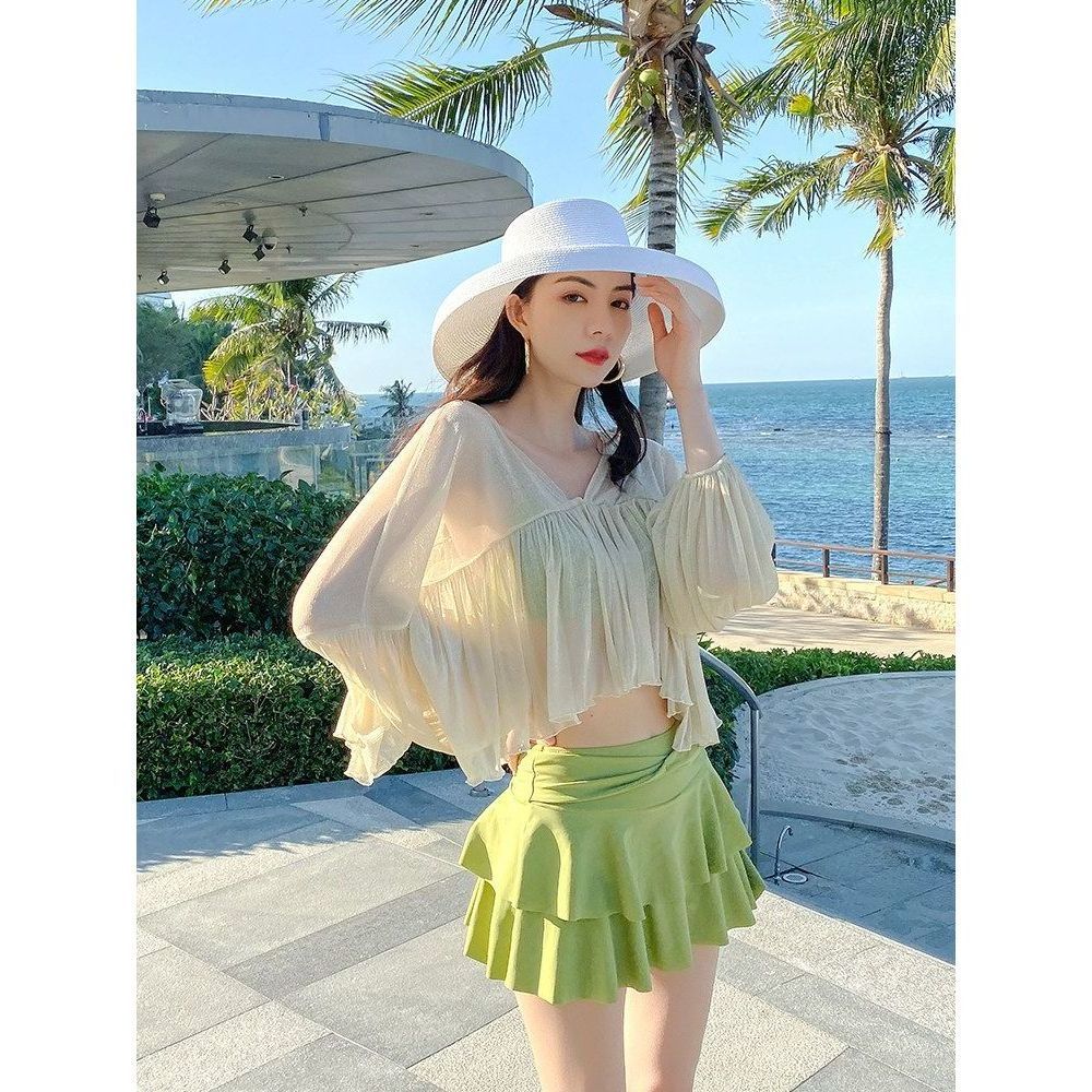여성용 스목 실내수영복 덮는 배를 신형 탄탄이 체형커버 반전신 긴팔 반신 스플릿 여자 스판 - 상품 이미지