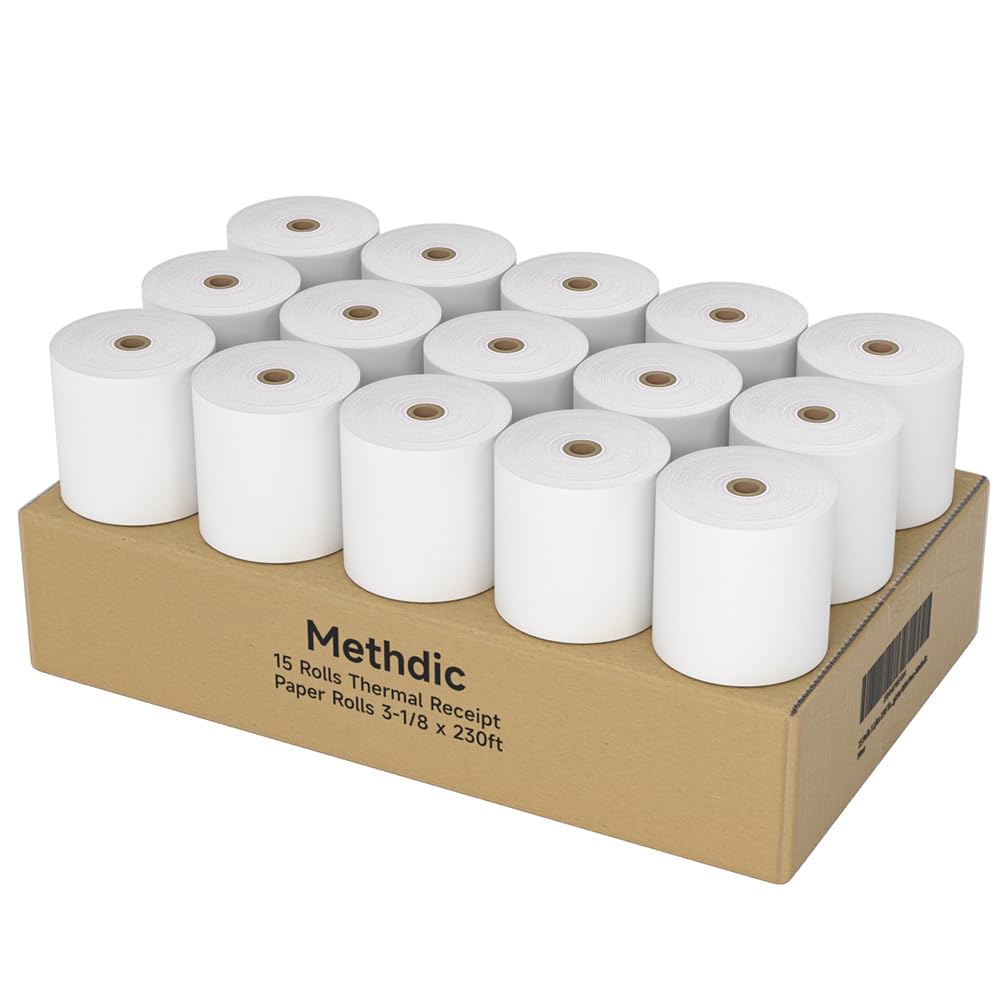 15 롤 3 1/8 x 230 열지 영수증 55 GSM 프리미엄 품질 두꺼운 종이, POS 현금 등록기 BPA 프리메딕 3 1/8 x 230' 15 Rolls - 상품 이미지