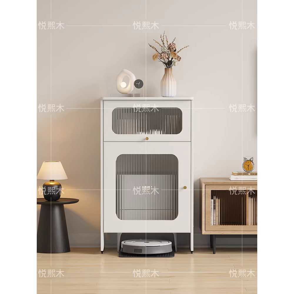 청소기장 로봇 거실 협탁 원목보드 무선청소기장 호두색 50x45x90 홈미 싱글도어 - 상품 이미지