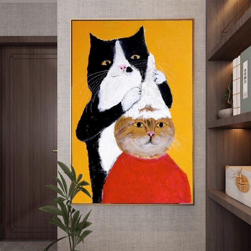 고양이 그림 액자 재밌는 웃긴 팝아트 냥이 벽걸이 인테리어 - 상품 이미지