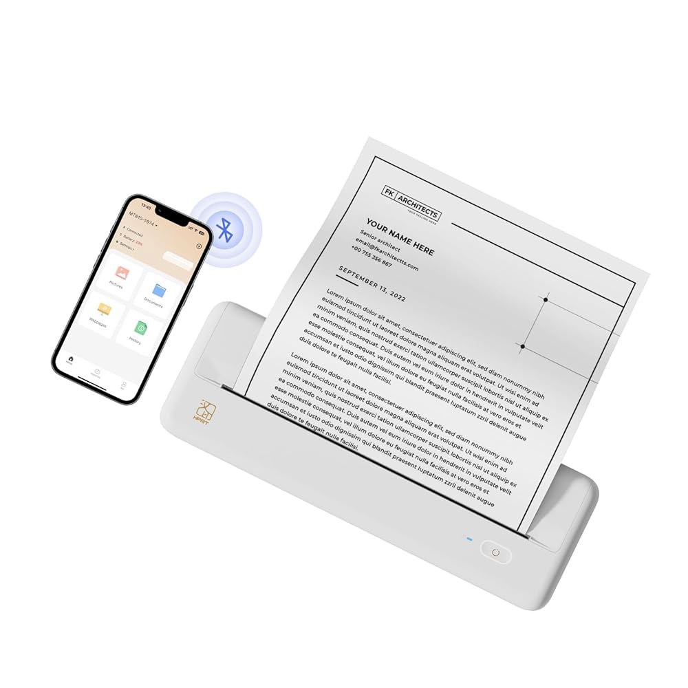 RT 무선 휴대용 프린터 - 여행, 모바일 오피스, 학교, iOS 안드로이드와 호환되는 가정용 블루투스 열 프린터, 화이트 Black - 상품 이미지