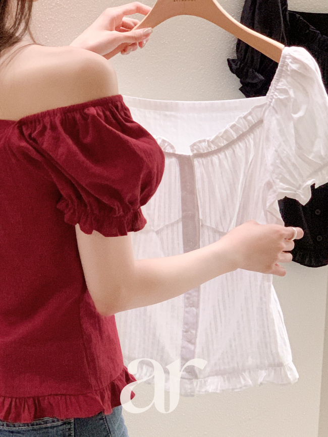 펀칭 셔링 퍼프 소매 블라우스 bs8797 이미지 8