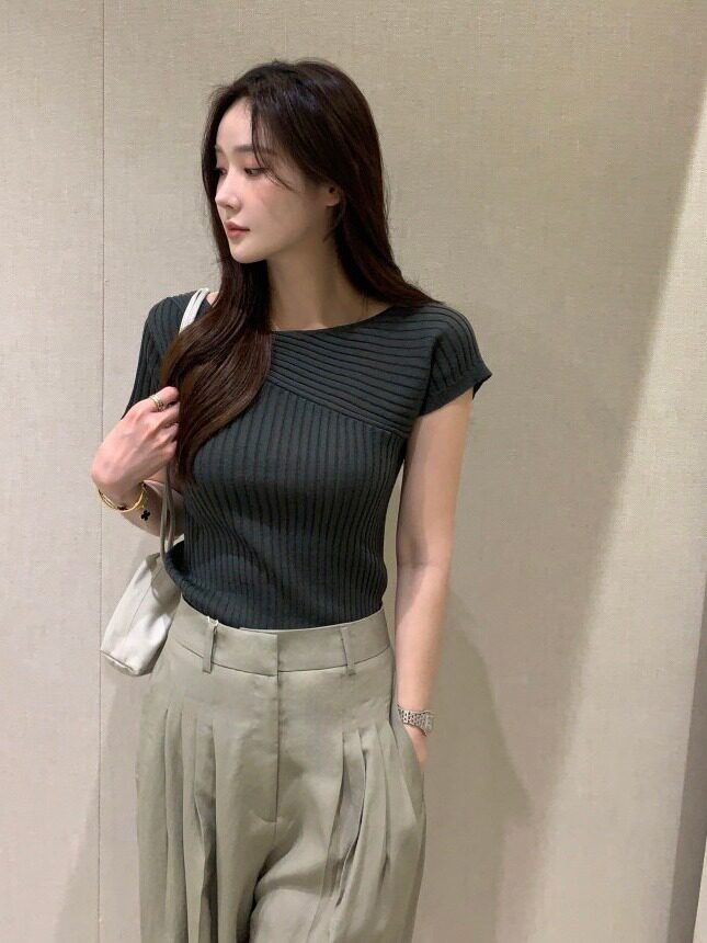 언발란스 골지 민소매티 티셔츠 상의 민소매나시 이너 레이어드 여성 여름 레이스 나시티 스판 - 상세 이미지 4