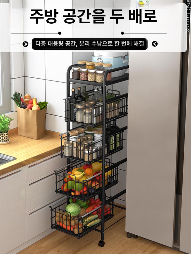 슬라이딩수납장 냉장고틈새장 홈카페 주방 틈새수납장 냉장고장 슬라이딩틈새장 - 상세 이미지 5