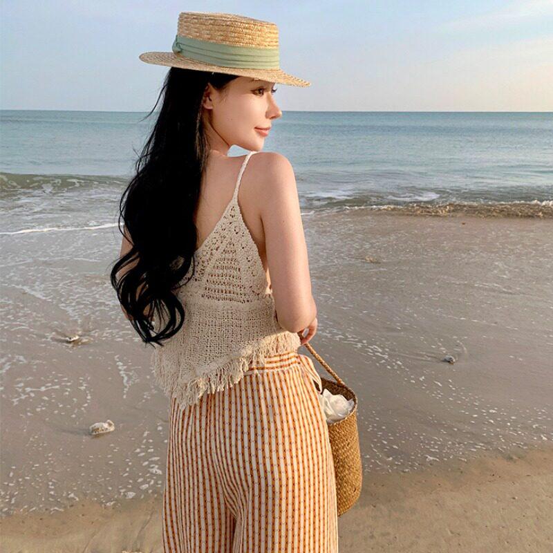 페이크 보헤미안 바캉스룩 다낭여행 팬츠 패셔니스타 여름 와이드 여름 룩 타일 비치 쉬폰 - 상세 이미지 2