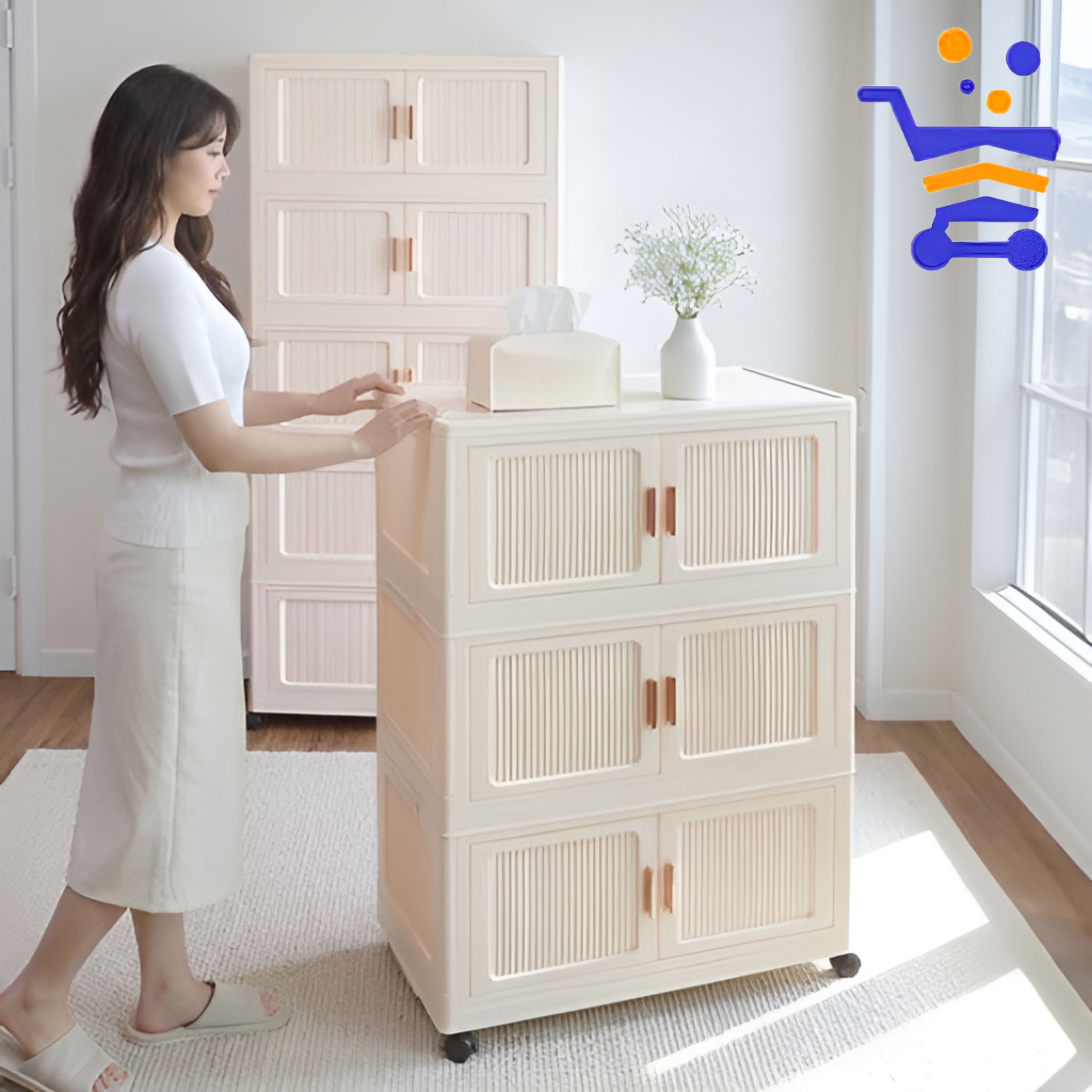 양문형 와이드 접이식 수납장 도브아 폴딩박스 3단 5단 리빙박스 - 상품 이미지