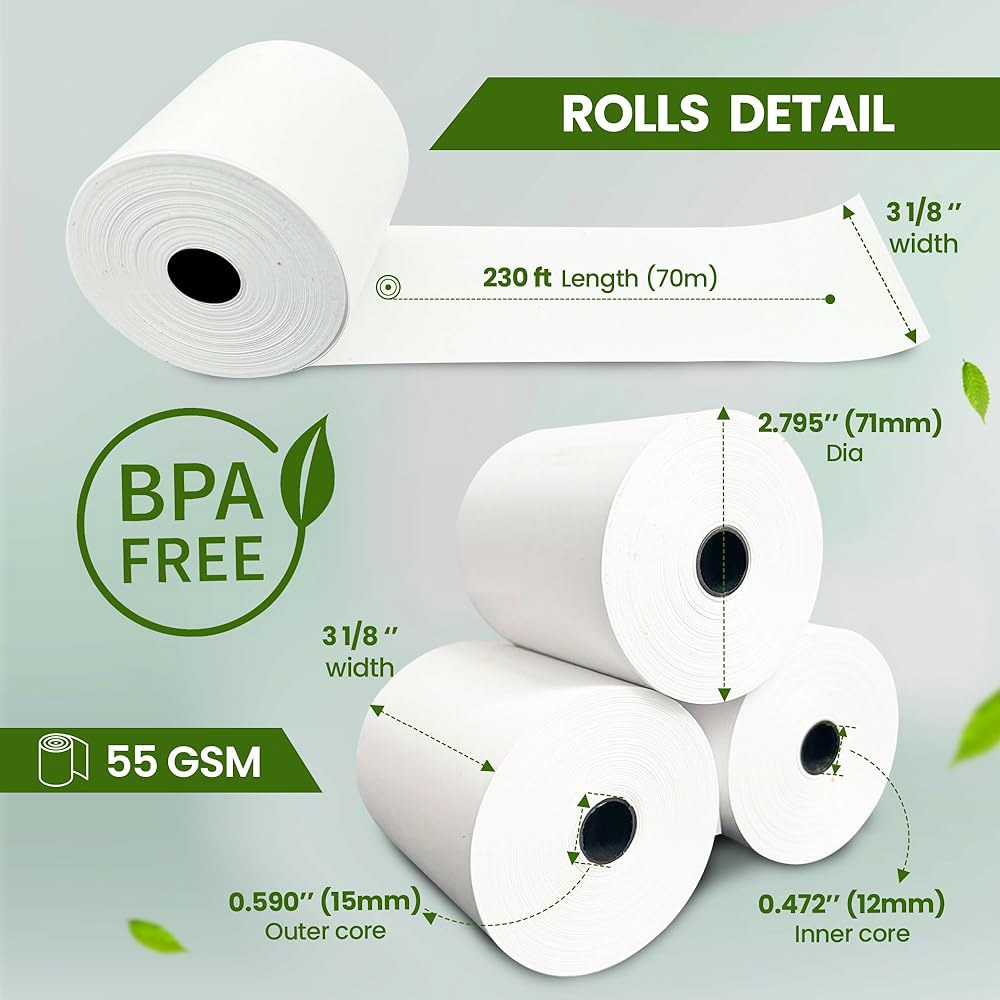3 1/8 x 230피트 열 종이 영수증 롤 (30 팩) 55 GSM - 모든 POS 시스템, 현금 등록기와 호환 BPA 프리, 프리미엄 품질 - 상세 이미지 2