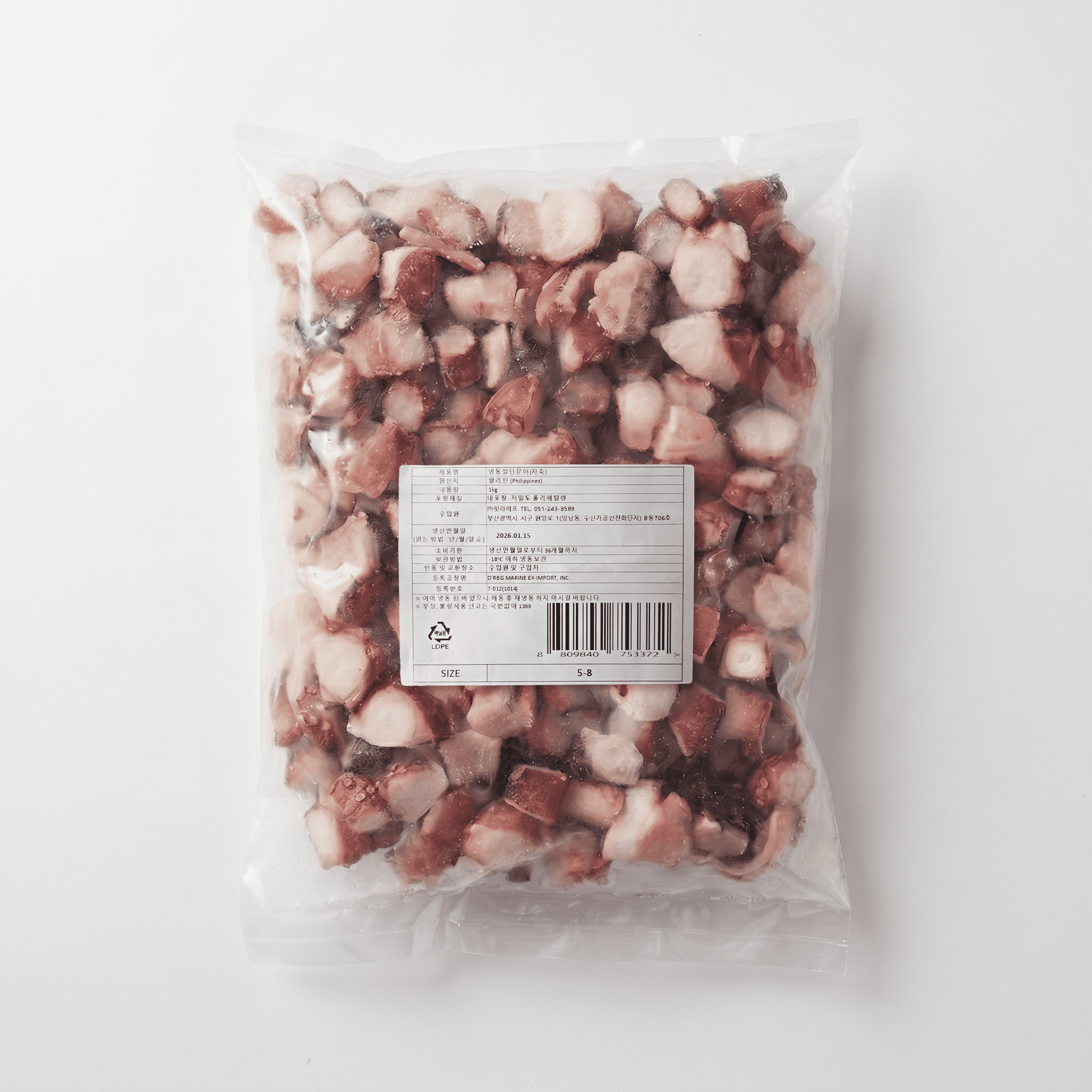 타코야끼 문어 필리핀 자숙다리 컷팅사이즈 대(5-8g) 1kg, 1개 - 상품 이미지