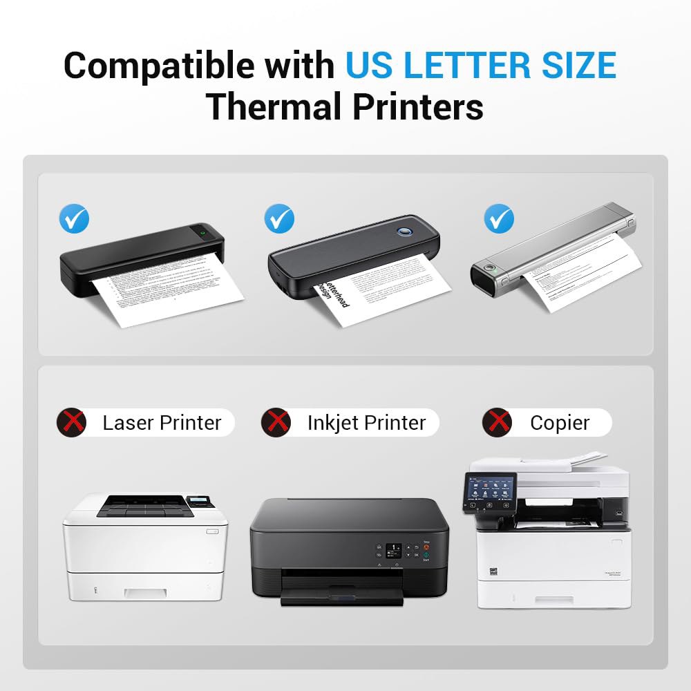 열 프린터 용지 8.5 x 11, 휴대용 M08F-레터, M832, M834, MT800,100 시트와 호환되는 Fold the paper 100 sheet - 상세 이미지 3