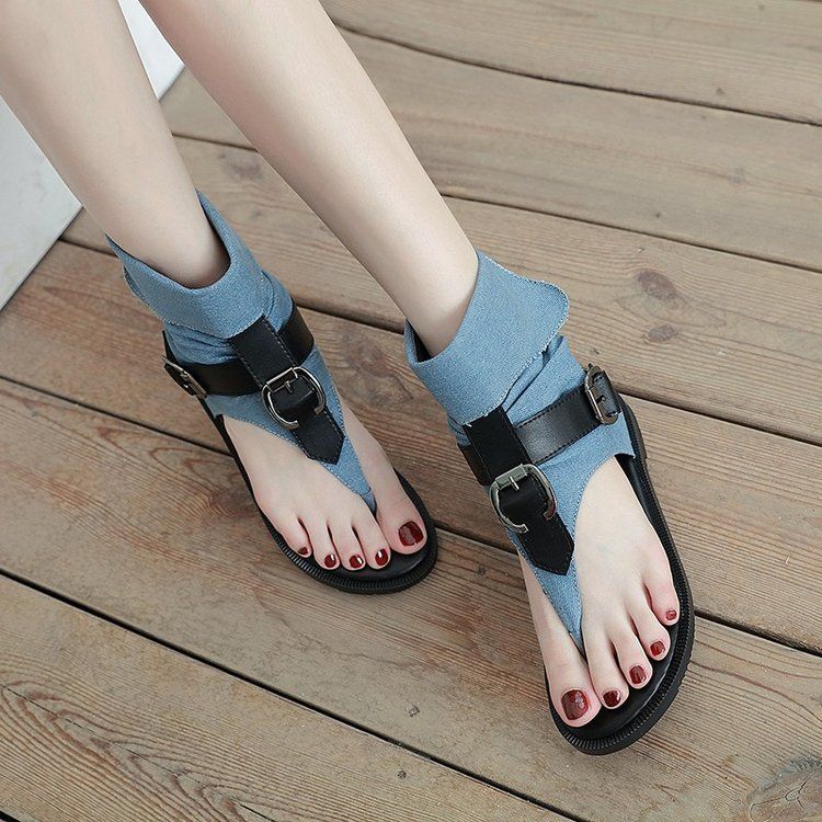 데님 다목적 비치 플랫 패션 샌들 쪼리 여성쪼리 여자쪼리 쪼리슬리퍼 슬리퍼 여성 여름 통굽 블랙 35 - 상품 이미지