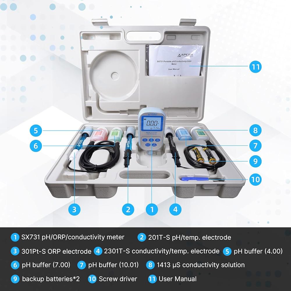 아페라 인스트루먼트 SX731 pH /ORP / 전도성 TDS 염도 저항성 휴대용 멀티파라미터 미터 키트, 실버 pH/ORP - 상세 이미지 3