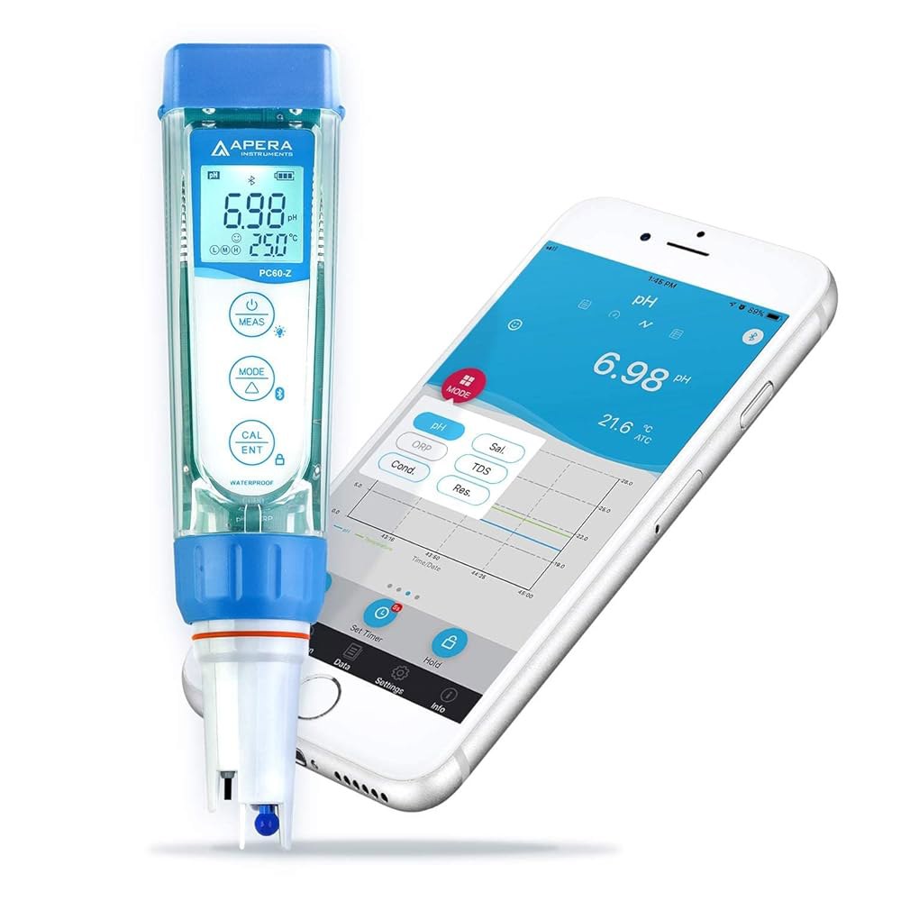 아페라 인스트루먼트, LLC-AI3719 PC60-Z 블루투스 멀티파라미터 스마트 테스터, ZenTest 모바일 앱으로 구동, pH/전도도/TDS/염도/저항/템프 측정. - 상품 이미지