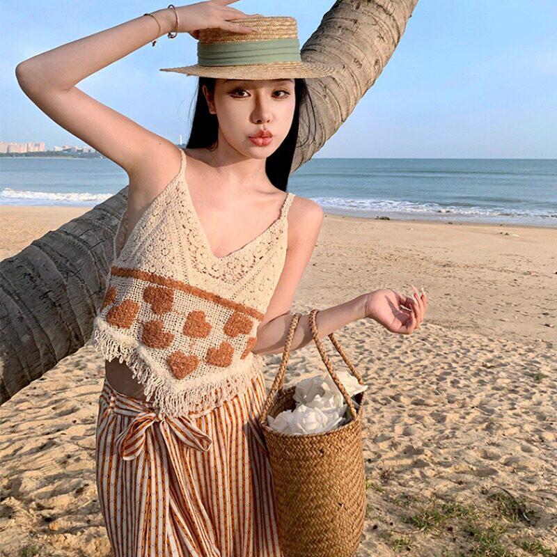 페이크 보헤미안 바캉스룩 다낭여행 팬츠 패셔니스타 여름 와이드 여름 룩 타일 비치 쉬폰 - 상세 이미지 5