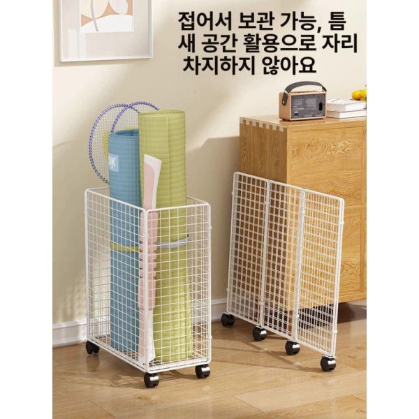 프리미엄 이동식 수납함 요가매트 보관대 헬스장 정리카트 차이브화이트 - 상세 이미지 2