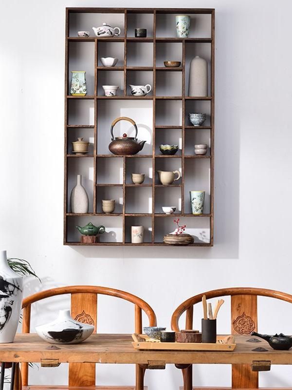 진열장 수납선반 원목 수납장 엔틱 다도찻잔 찻잔선반 벽선반 그릇 무타공 인테리어 벽걸이선반 11 재굽기 - 상세 이미지 2