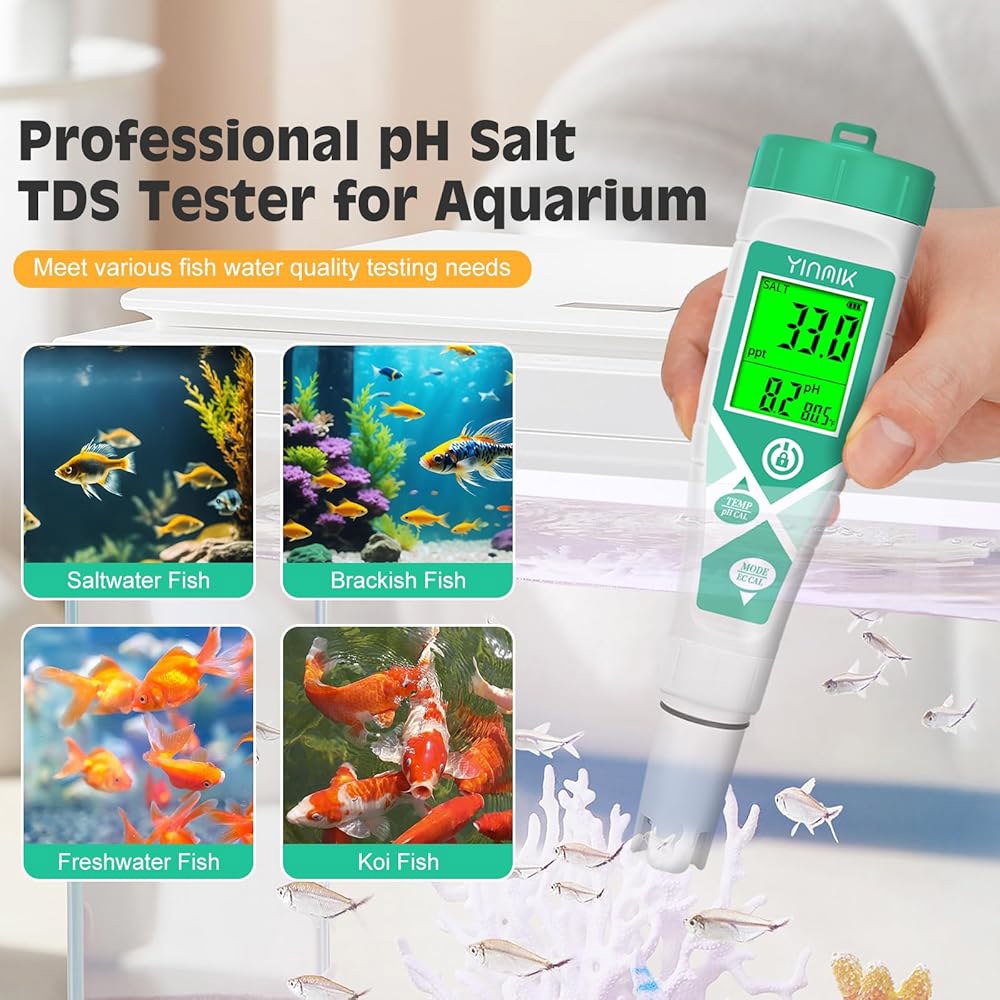 인믹 pH 미터, 수경 재배 EC PPM 테스터, 염수 풀용 염 판독기, 1 염도 전도도 TDS 온도 테스트 키트, 수족관용 디지털 아쿠아포닉스, 코이 연못 - 상세 이미지 3