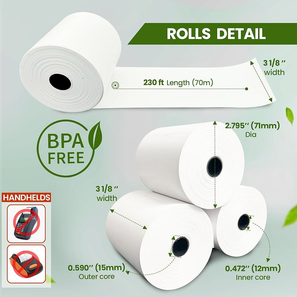 CLIPRA 3 1/8 x 230 열 종이 영수증 롤 (10 팩) [미국 기반 브랜드] 55 GSM - 모든 POS 시스템, 현금 등록기와 호환 BPA 프리, 프리미엄 품질 - 상세 이미지 2