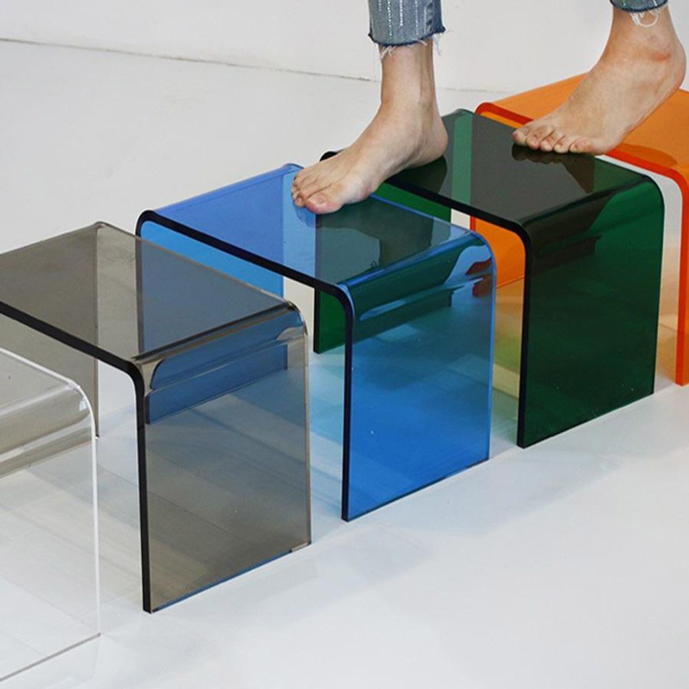 스툴 작은의자 그레이 펀칭디 연회색 의자 벤치의자 35x24x25cm 패브릭 투명스몰305 195 220mm - 상품 이미지