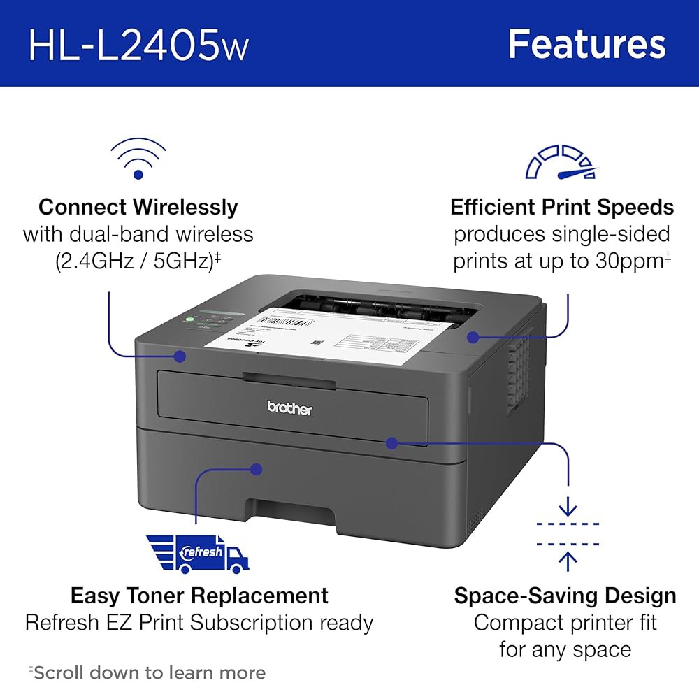 모바일 인쇄, 흑백 출력이 가능한 브라더 HL-L2405W 무선 컴팩트 모노크롬 프린터 | 레시 구독 평가판 포함 (1), Alexa와 협력 - 상세 이미지 3