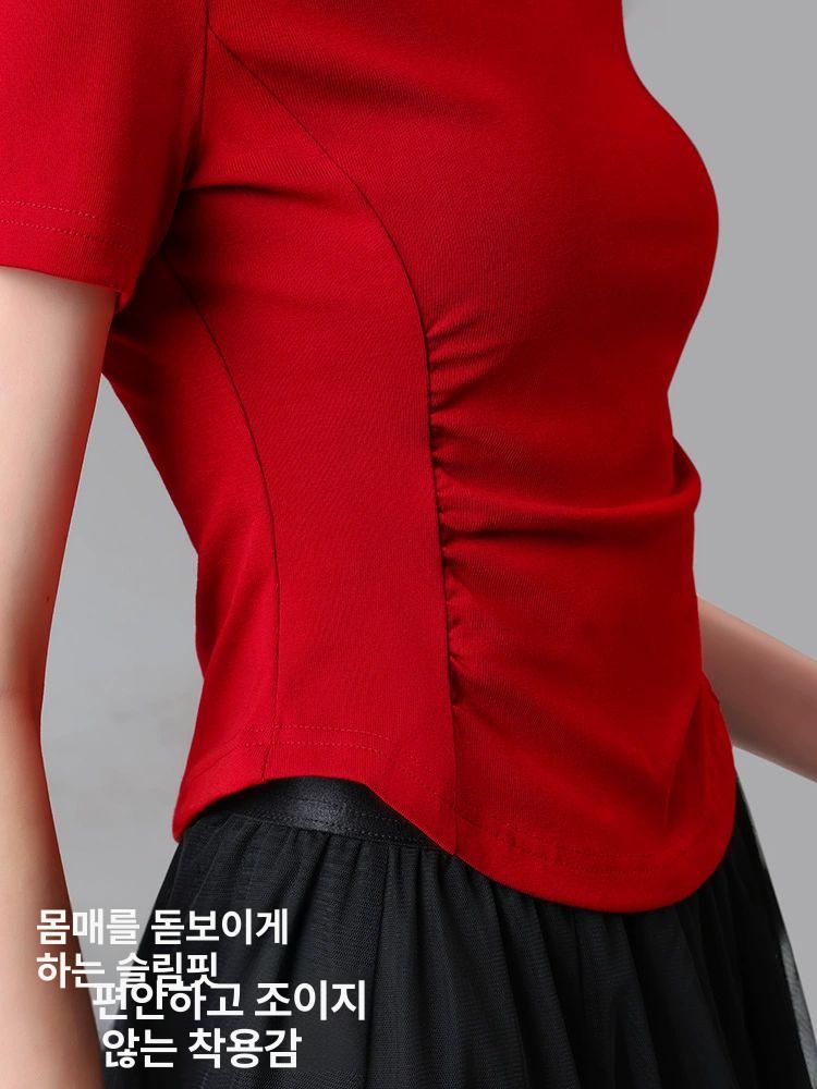 댄스복 성인 의류 티셔츠 라인댄스복장 라틴 상의 현대무용 빅사이즈 반팔 여름 여성 연습 - 상세 이미지 2